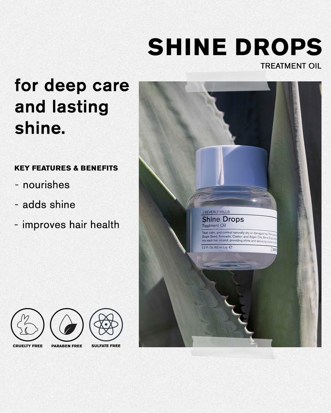 J Beverly Hills Shine Drops Hair Treatment Oil with Botanical Oils for Shine, Nourishment and Dry Hair Repair, 2.2 Oz