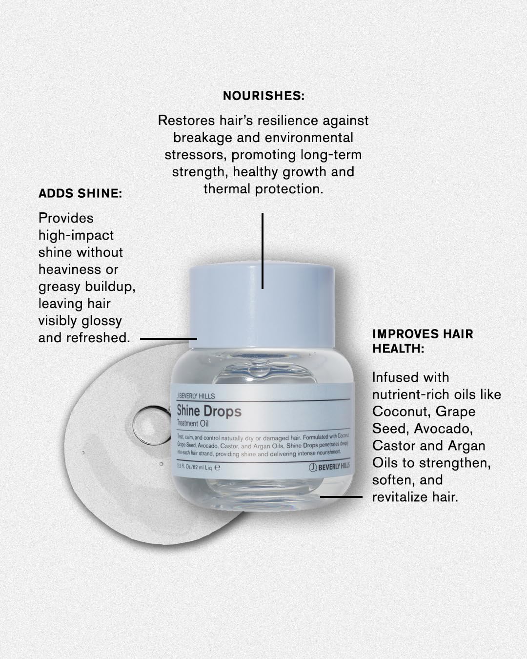 J Beverly Hills Shine Drops Hair Treatment Oil with Botanical Oils for Shine, Nourishment and Dry Hair Repair, 2.2 Oz